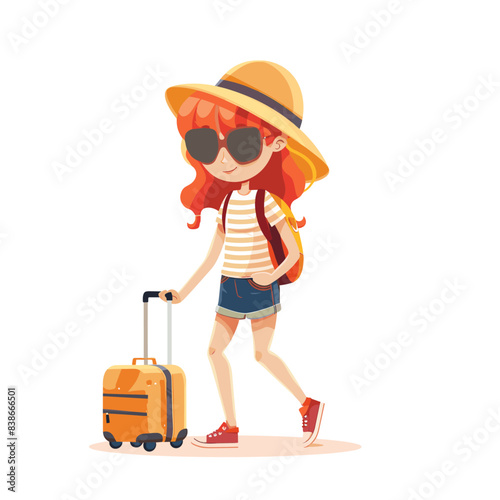 Vector illustrations girl with suitcase