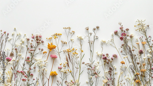 wild dried meadow flowers on white background isolated