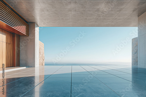 White Building on a blue sky backdrop.Modern concrete architecture.
