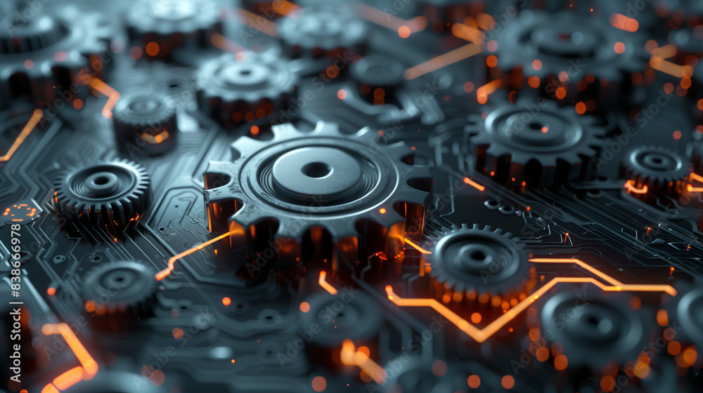 technology background with metal gears and glowing circuit lines tech wallpaper technology background with metal gears and glowing circuit lines tech wallpaper