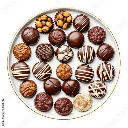 chocolate candies in a box isolated on transparent background, clipping path, png,