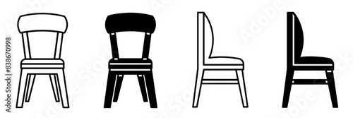 Silhouette of chair icon illustration on white background. Chair icon set for business. Stock vector.