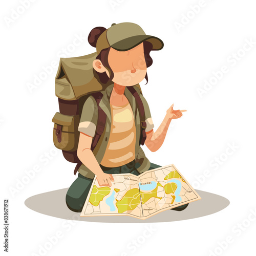 A cartoon-style illustration of an adventurous young man with short brown hair