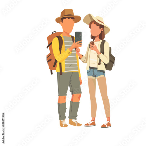young couple taking a selfie flat vector illustration style