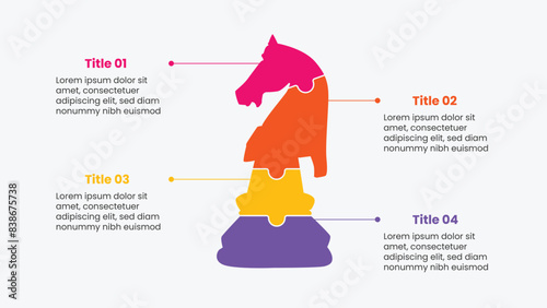 Modern infographic template. Creative business presentation with chess knight symbol. Company pitch deck in multicolor.