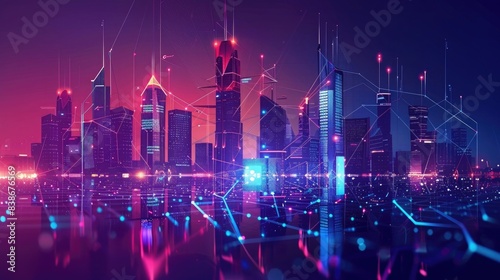 Smart city or digital city concept  graphic of buildings with low poly elements presented in futuristic style