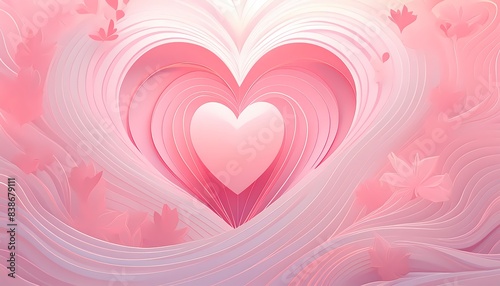 Paper art background illustration of a pink heart. Valentine s Day theme.