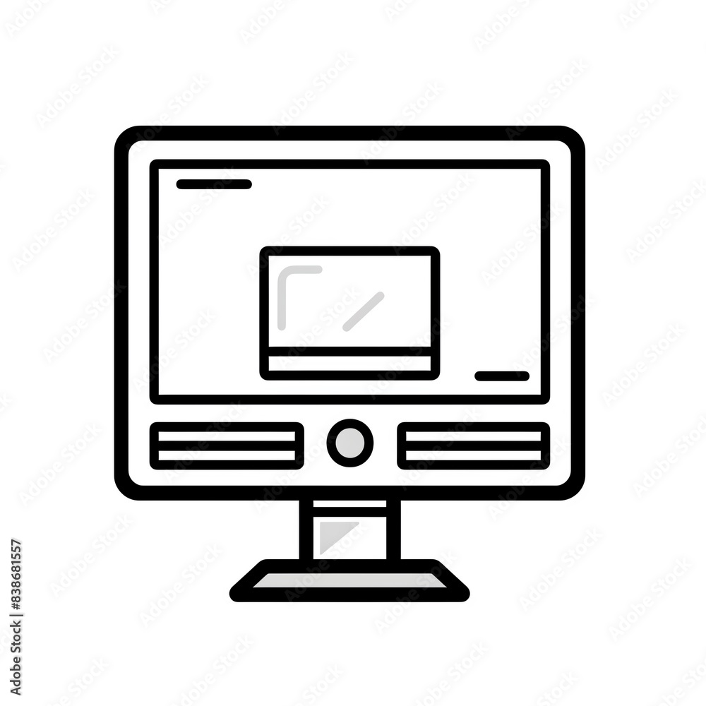 Line art illustration of a computer monitor with a credit card icon on the screen. Line art illustration of a computer monitor with a credit card icon on the screen.