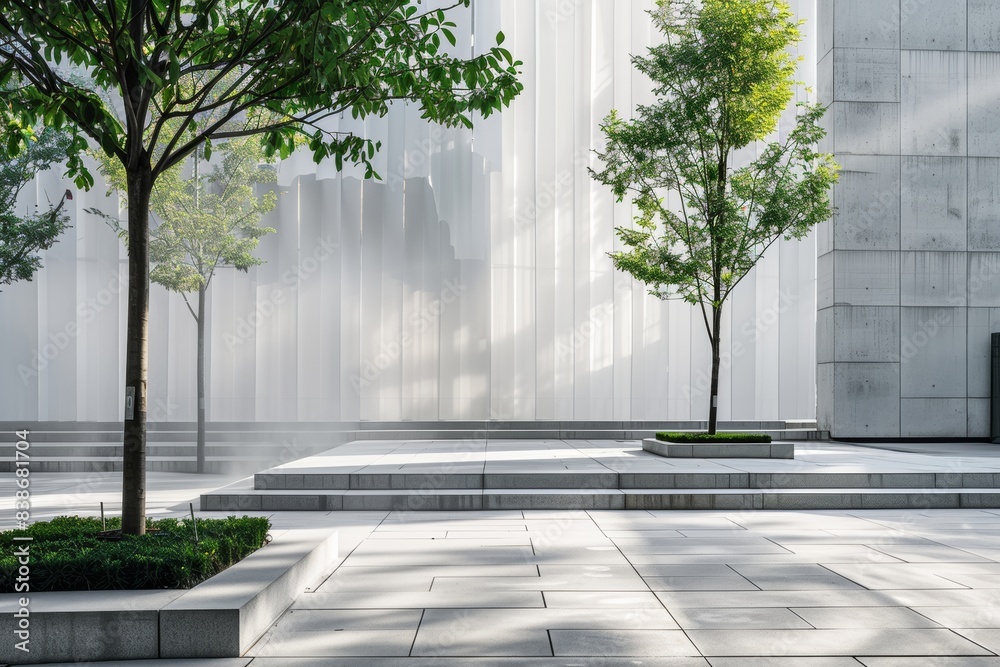 Contemporary plaza with minimalist design and a touch of greenery Contemporary plaza with minimalist design and a touch of greenery