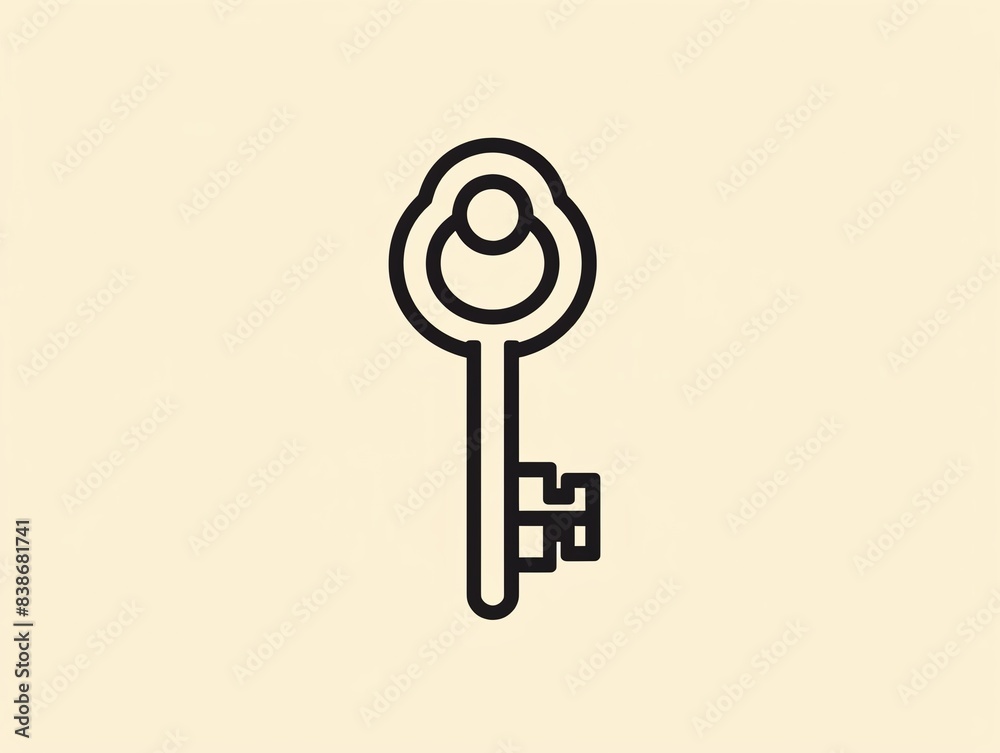 Simple line drawing of a key with a round head. Simple line drawing of a key with a round head.