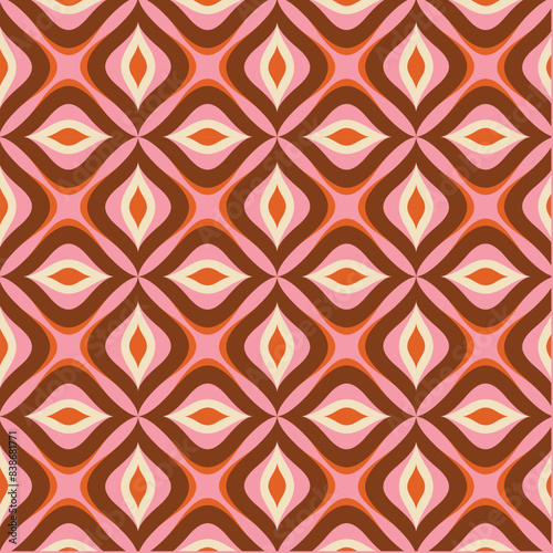 70s Retro Seamless Pattern in Orange, Brown, Pink and Beige. 60s and 70s Retro style and Aesthetic., Floral, flower, abstract pattern