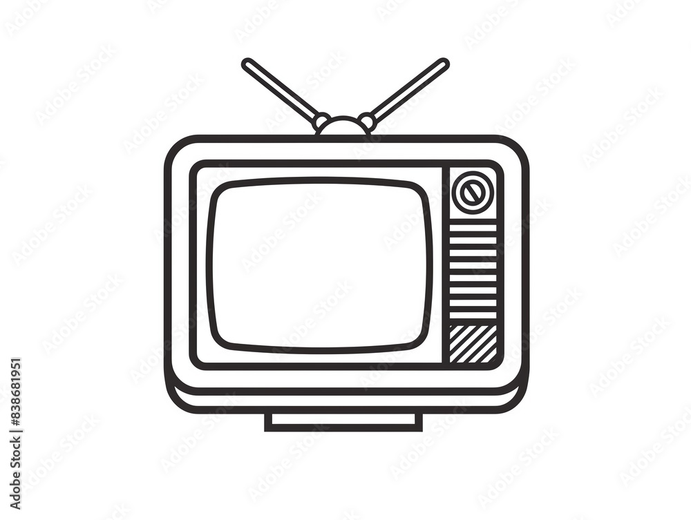 Line drawing of a classic retro television set with antennas Line drawing of a classic retro television set with antennas
