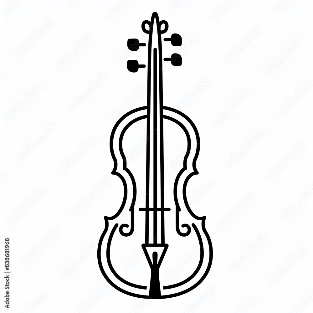 Fototapeta premium A minimalist line art icon of a violin, in black and white