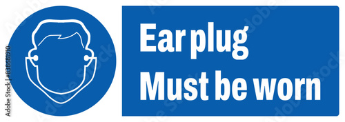 ISO mandatory safety signs_ear plug must be worn landscape size 1/2 a4,a3,a2,a1