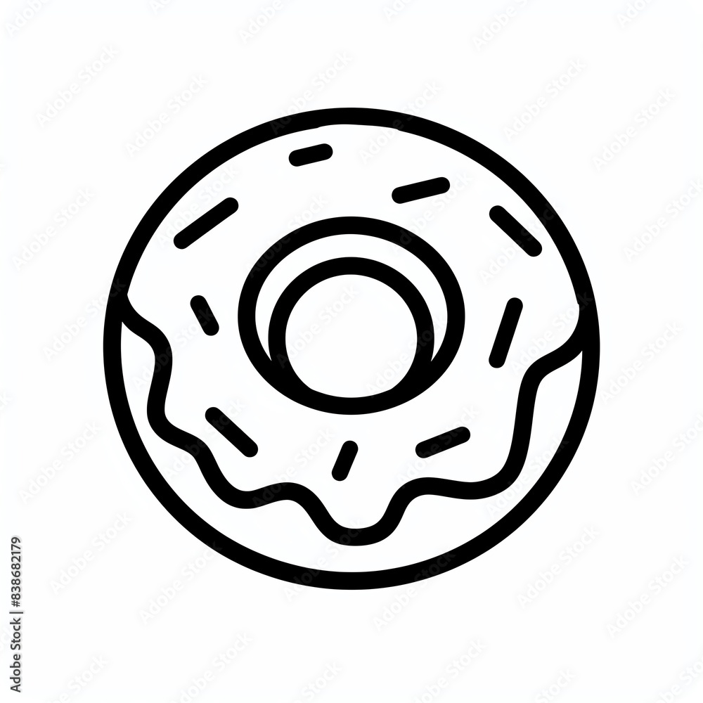 Fototapeta premium Line art illustration of a donut with sprinkles.