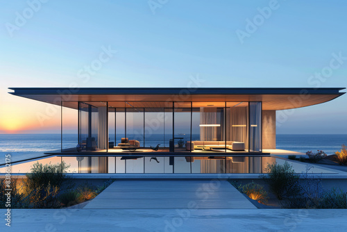 Luxury Island Villa With Infinity Pool At Sunset. 