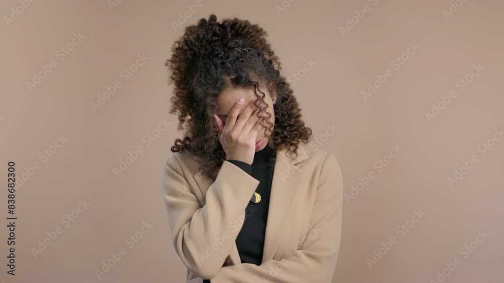 Sad confused african woman forgot. Lady feeling sorrow, regret, drama, failure Sad confused african woman forgot. Lady feeling sorrow, regret, drama, failure