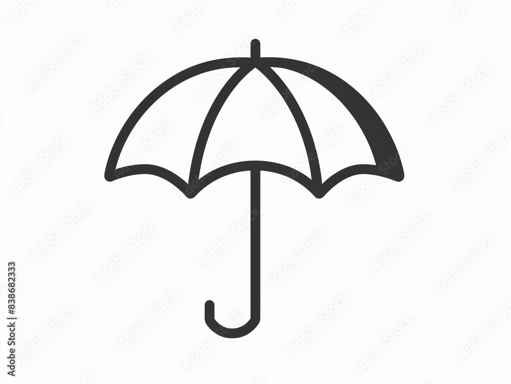 A minimalist line art icon of an umbrella, in black and white A minimalist line art icon of an umbrella, in black and white