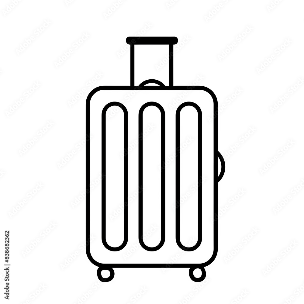 Line drawing illustration of a suitcase with wheels. Line drawing illustration of a suitcase with wheels.