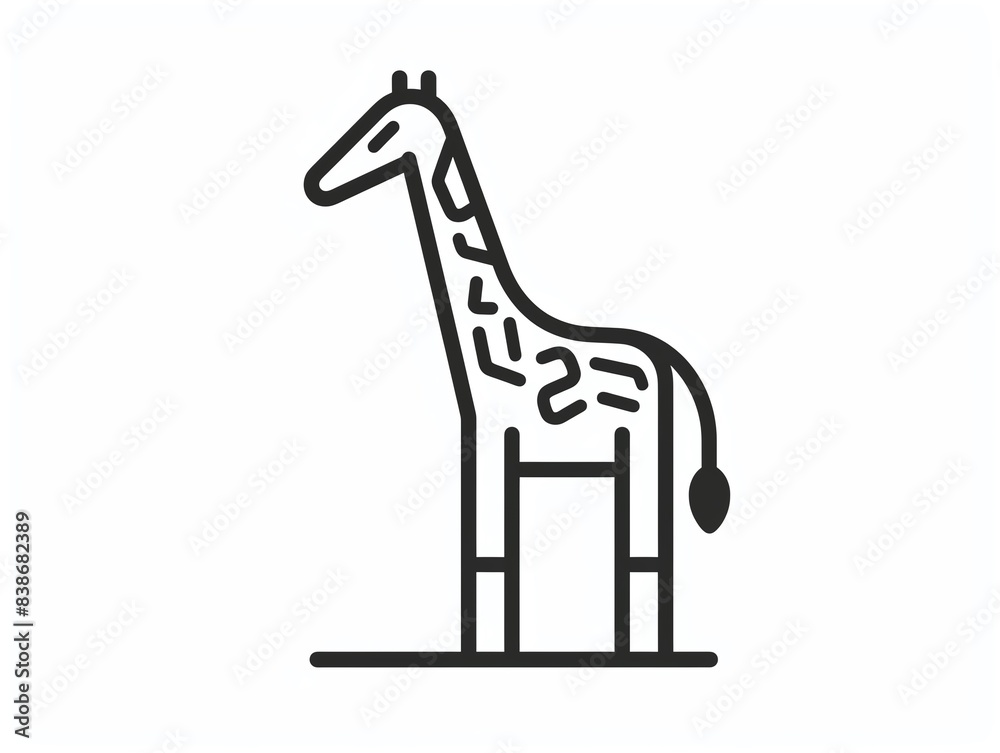 Line art illustration of a giraffe, standing tall with long neck and spots. Line art illustration of a giraffe, standing tall with long neck and spots.