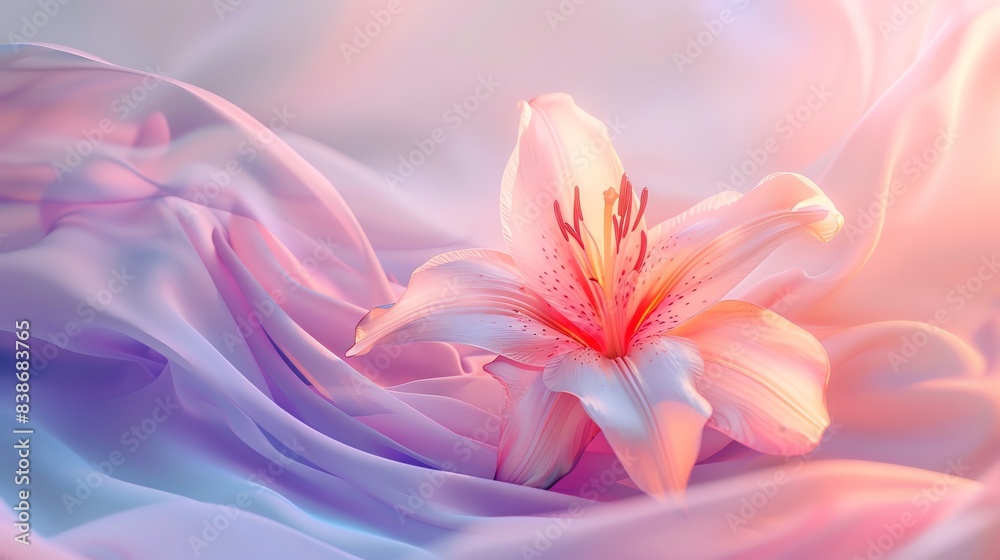 modern, minimalistic art style, silk lily petal wallpaper, light color, see-through, soft light, flowing see-through, precise hyperrealism, mesmerizing color scape, octane modern, minimalistic art style, silk lily petal wallpaper, light color, see-through, soft light, flowing see-through, precise hyperrealism, mesmerizing color scape, octane