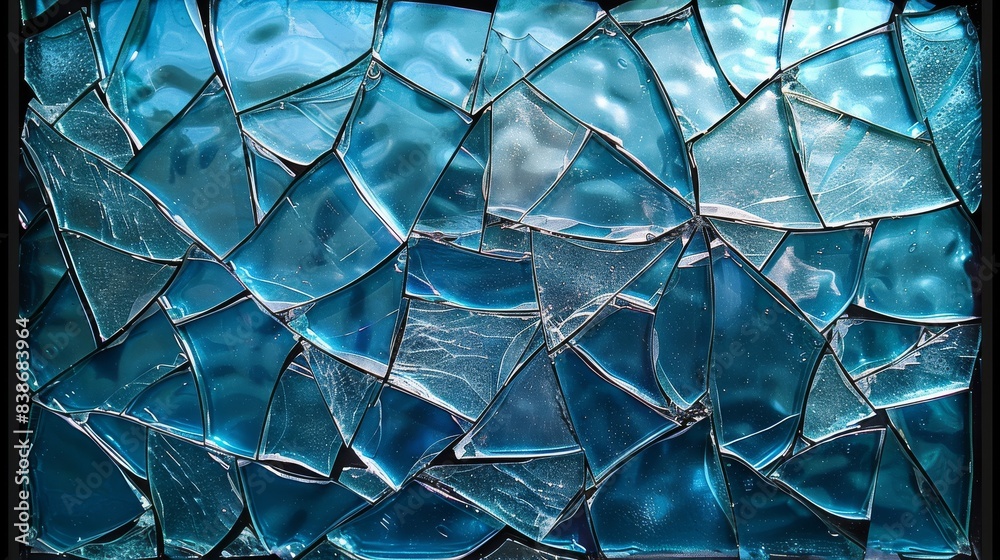 Cracked and broken glass in many pieces on a plain dark background. Cracked and broken glass in many pieces on a plain dark background.
