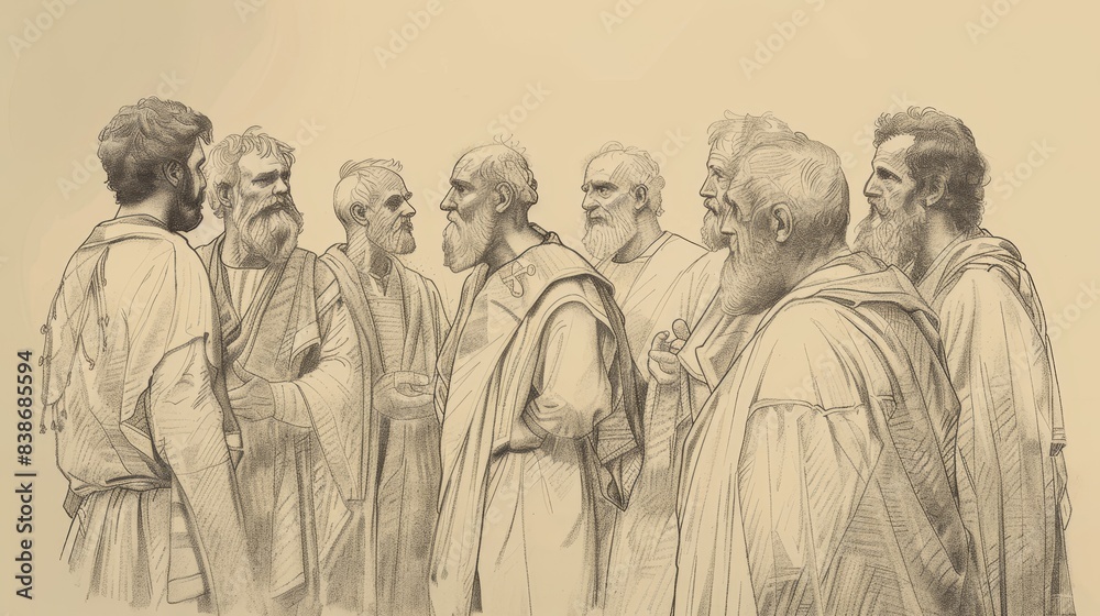 Naklejka premium Spirit and Fellowship: Acts 2 Biblical Illustration with Holy Spirit, Early Church Growth on Beige Background and Copyspace