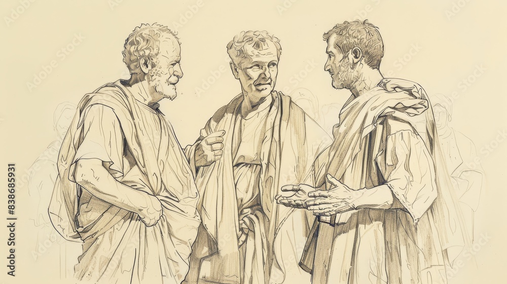 Support and Contrast: 3 John 1 Biblical Illustration with Gaius, Demetrius on Beige Background and Copyspace Support and Contrast: 3 John 1 Biblical Illustration with Gaius, Demetrius on Beige Background and Copyspace