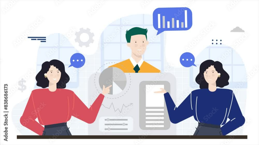 team meeting and discussion isolated on white background. business animated illustration video team meeting and discussion isolated on white background. business animated illustration video