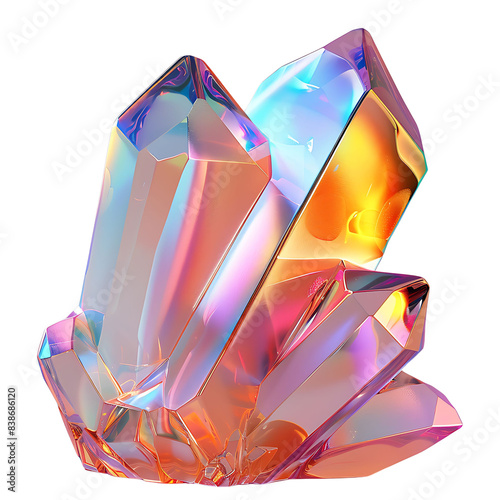 3D holographic crystal isolated in transparent background. Beautiful, luxury gemstone element 