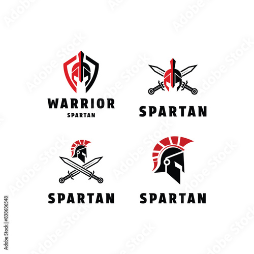 set collection spartan helmet logo design vector with shield and sword concept idea
