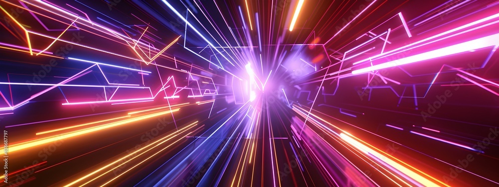 Radiant Neon Techno Lines Dazzling Prismatic Patterns of Luminous Digital Geometry