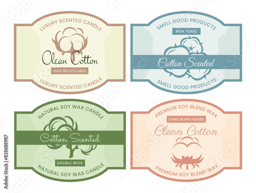 Cotton scented wax candle retro package label design template set vector flat illustration