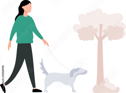 The girl is taking her dog for a walk.