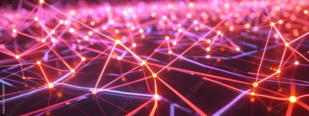 Glowing Neon Tech Nodes and Lines Abstract 3D Futuristic Digital Visualization Glowing Neon Tech Nodes and Lines Abstract 3D Futuristic Digital Visualization