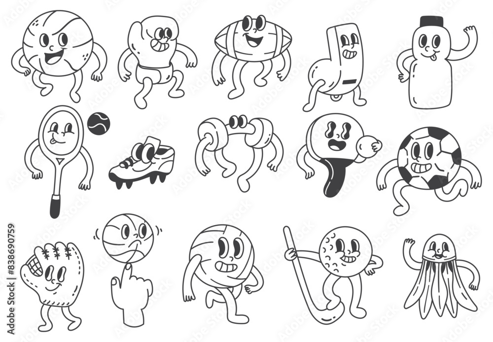 Obraz premium vintage cartoon sport equipment doodle illustration