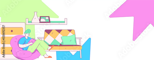 Home indoor character scene flat vector concept operation hand drawn illustration

