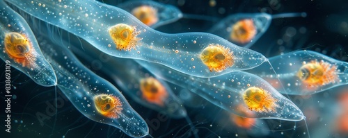Detailed image of planktonic larvae of marine animals, showcasing developmental stages photo