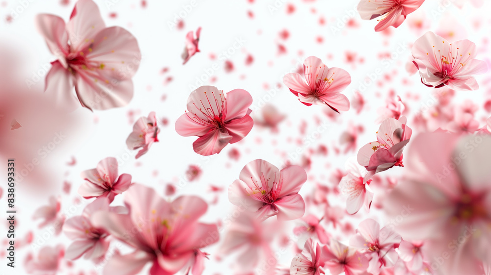 Japanese Pink Sakura Blossom on White Background