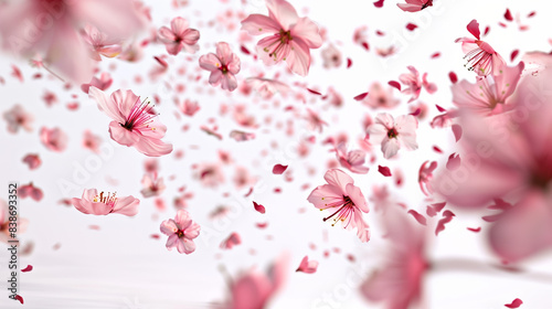Beautiful Sakura Blossom Flowers on White Background