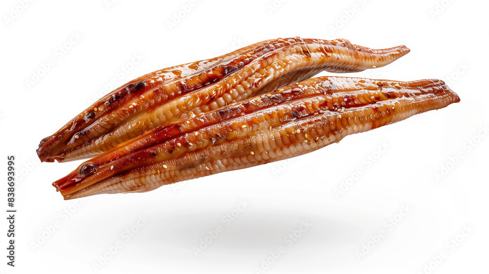 Grilled Eel Delight: Authentic Japanese Cuisine on White Background Grilled Eel Delight: Authentic Japanese Cuisine on White Background