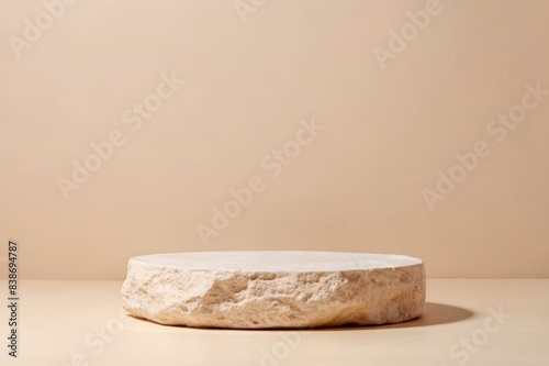 Minimalist Stone Podium for Product Display on Neutral Background - Perfect for Showcasing Cosmetics, Jewelry, and Modern Design Elements in a Clean, Elegant Setting