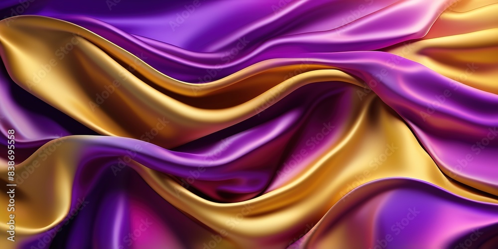Obraz premium Abstract Background with 3D Wave purple and Bright Gold Silk Fabric background