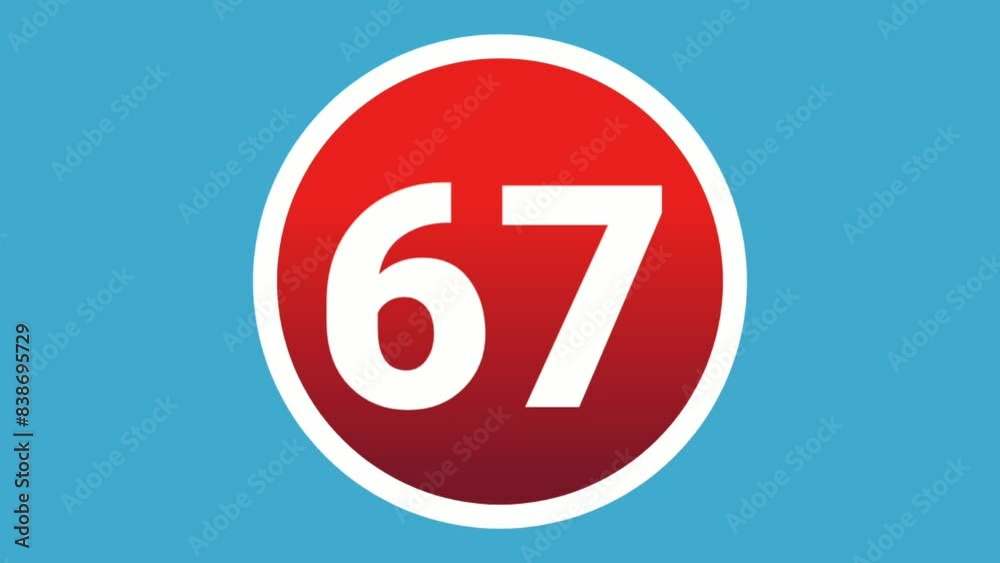 Number 67 sign symbol animation motion graphics icon on red sphere on white background,cartoon video number for video elements Number 67 sign symbol animation motion graphics icon on red sphere on white background,cartoon video number for video elements