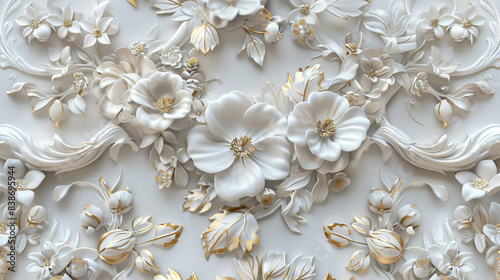White 3D Flowers for Luxury Background with copy space text for Website © Yuki