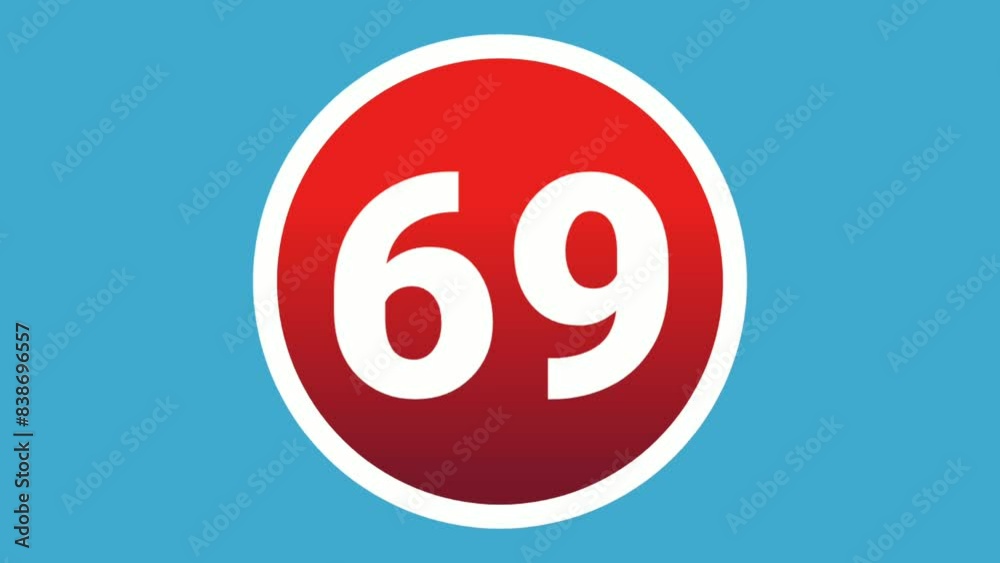 Number 69 sign symbol animation motion graphics icon on red sphere on white background,cartoon video number for video elements Number 69 sign symbol animation motion graphics icon on red sphere on white background,cartoon video number for video elements