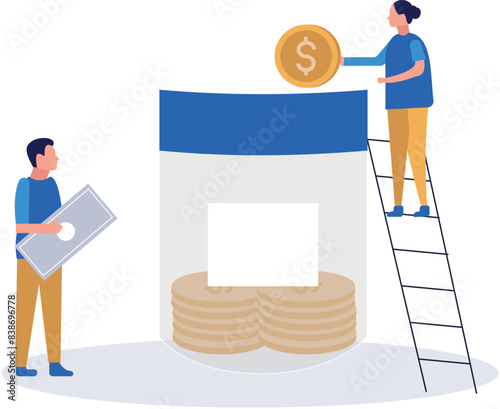 A girl and a boy are saving money.