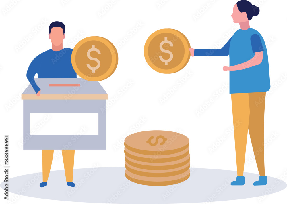 Boy and girl saving money in box. Boy and girl saving money in box.