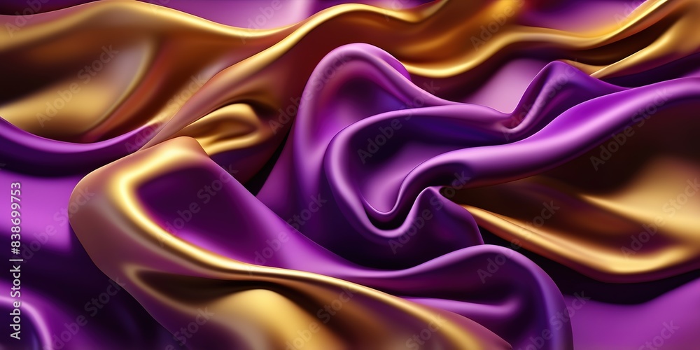 Fototapeta premium Abstract Background with 3D Wave Bright Gold and purple Silk Fabric background