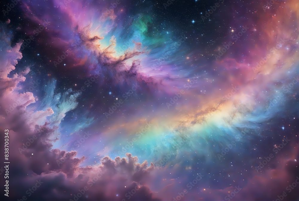 Fototapeta premium Colorful Interstellar Nebula with Striking Multicolored Clouds and Stars in a Photorealistic Art Style